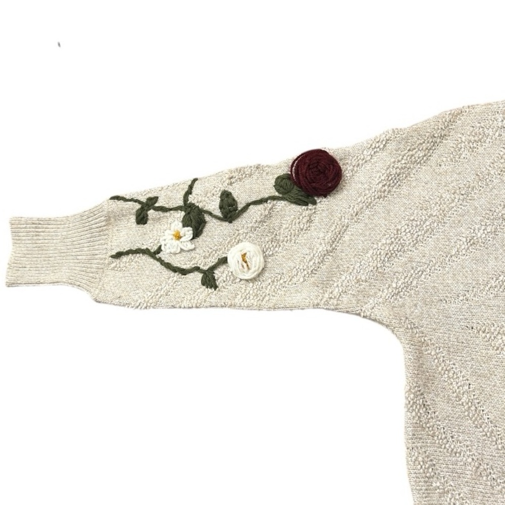 A New Day Floral Crew Neck Knit Textured Sweater Oatmeal Size XS - Picture 8 of 13